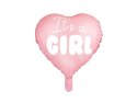 Balon foliowy "It's a girl" na baby shower serce różowe 48cm